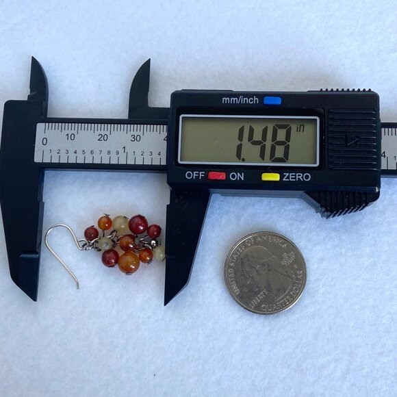 Sterling Silver 925 Beaded Red Jasper Multi-stone Dangle Drop Earrings - Picture 14 of 16